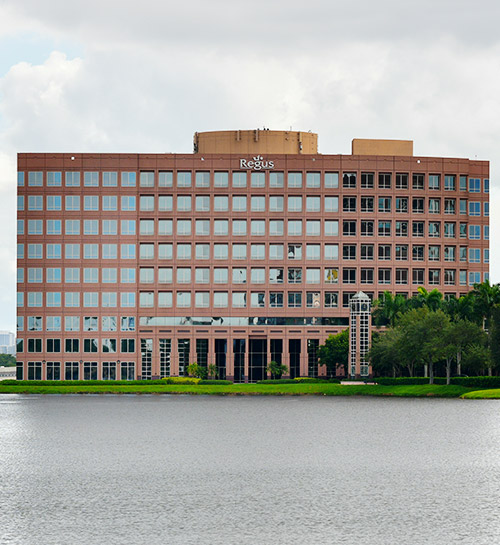 Exterior of W5201 building with lagoon